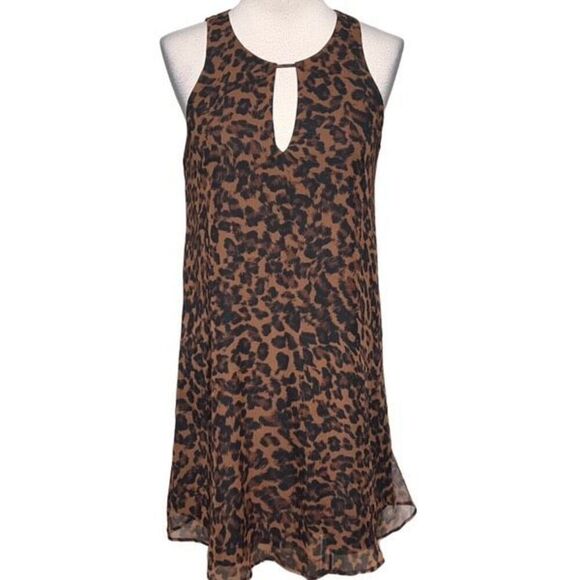 Lavender Brown NWOT Sleeveless Leopard Print Silk Mini Dress Size XS - Picture 1 of 4